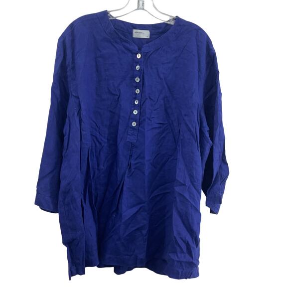 New Allen Allen Linen Button Up Women's Tunic Blouse 1X Plus - Purple NWT - Picture 1 of 5
